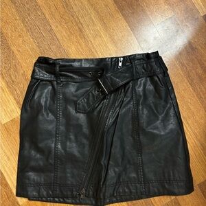 Free people Black Faux Leather Belted Mini Skirt